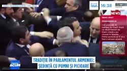 Bătaie în Parlamentul Armeniei: deputații s-au atacat cu pumnii, sticle și scaune
