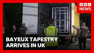 Bayeux Tapestry arrives in UK for first time in 900 years under police guard | BBC News