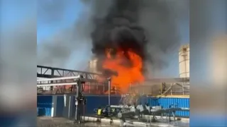 Gas chemical complex on fire in Russia