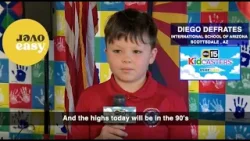 Юный телеведущий Диего представляет прогноз погоды на утро понедельника из Международной школы Ар...