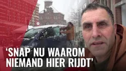 Glibberen en glijden over de grachten door de sneeuw Glibberen en glijden over de grachten door de sneeuw