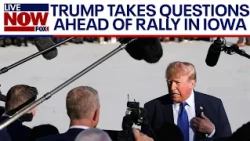 President Trump speaks to reporters ahead of Midterm rally in Iowa