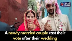 A newly-married couple voted for the general elections today