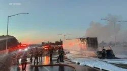 Tesla semi-truck bursts into flames, shuts down I-880 in Hayward