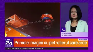 First footage from on board the ship that caught fire after being struck in the Black Sea