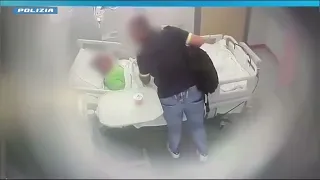 Visits his mother and beats nursing home nurse. He was already under house arrest for abuse
