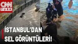 Kadın Selde Sürüklendi, Vatandaşlar Halatla Karşıya Geçti! İşte İstanbul'da Korkutan Sel Görüntüleri