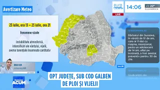 Opt județe intră sub cod galben de ploi și vijelii