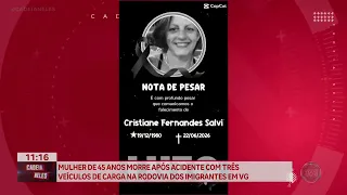 45-year-old woman dies after accident involving three semi-trucks on Rodovia dos Imigrantes in VG