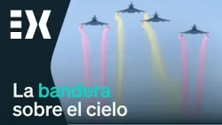 La formación Mirlo dibuja la bandera de España sobre el cielo de Madrid