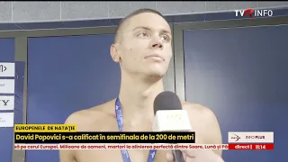 Interviu cu David Popovici, după calificarea în semifinalele probei de 200 m la CE de Nataţie 2026
