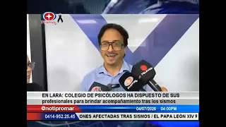 Lara: colegio de psicólogos ha dispuesto de sus profesionales para brindar acompañamiento tras sismo