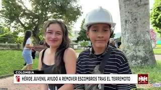 Young hero helps out after earthquake in Colombia