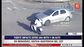 CINCO TV - MOTORCYCLE AND CAR COLLISION IN BENAVÍDEZ