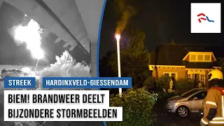 Striking storm footage: flagpole on fire after being hit by lightning