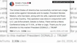 US strikes Venezuela and says its leader, Maduro, has been captured and flown out of the country