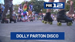 Portlanders honor Dolly Parton with popup roller disco at Convention Center