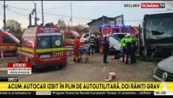 Accident grav la Izvorani, impact teribil între un autocar şi o autoutilitară