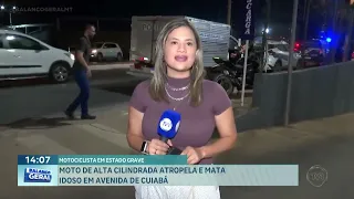 Motociclista em estado grave após moto de alta cilindrada atropelar e matar idoso em Cuiabá