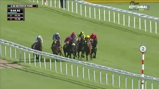 ⁨ انتصار إماراتي بشعار اسطبلات شادويل.. Almeraq 🏇 يفوز بالشوط الخامس ضمن منافسات حفل سباق هيدوك