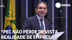 Hugo Motta speaks during the enactment of the end of the 6x1 rule: "The constitutional amendment ...