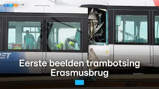 Zo botsten twee trams hard op elkaar op de Erasmusbrug | RTL Nieuws