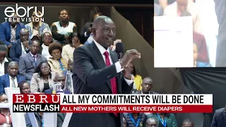 President Ruto promises diapers for new mothers, aiming to fulfil his pledges by next year.#ebrunews
