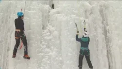Reaching for summit at Sandstone Ice Festival Reaching for summit at Sandstone Ice Festival