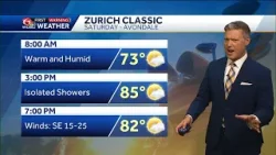 Warm and humid into and through the weekend, a few showers possible Sunday