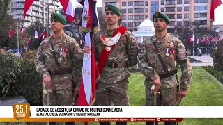 Authorities and students participate in civic ceremony in downtown Osorno in honor of O'Higgins