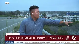 Brush fire burning close to St. Francis Chapel in Grantville
