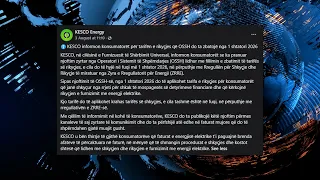 Nga 1 shtatori, KESCO vendos tarifë të re për rikyçje