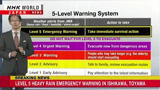 Level 5 Heavy rain Emergency Warning in Ishikawa, ToyamaーNHK WORLD-JAPAN NEWS