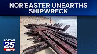 Powerful nor'easter uncovers possible 1884 shipwreck on Massachusetts beach