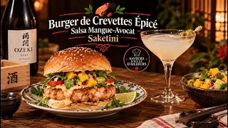 La Table de Maria: Burger de Crevettes Épicé, Salsa Mangue-Avocat & Saketini