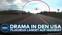 USA: Heftiges Manöver! Flugzeug landet auf Highway! Dashcam von Auto filmt alles
