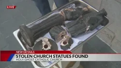 Украденные статуи были найдены разбитыми после того, как их сбили молотком с католической церкви ...