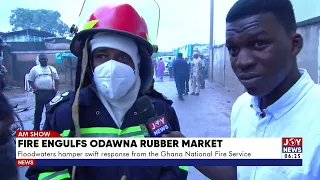 Fire engulfes Odawna rubber market: Floodwaters hamper swift response from the GNFS