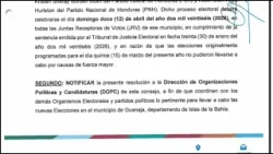 Convocan a repetir elecciones municipales en Guanaja el 12 de abril de 2026 Convocan a repetir elecciones municipales en Guanaja el 12 de abril de 2026