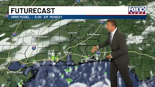 Scattered storms linger early this week before hotter weather builds for the Gulf Coast