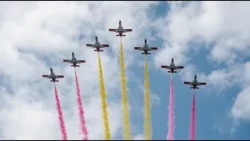 Final fighter jet rehearsal before the Hispanic Day parade