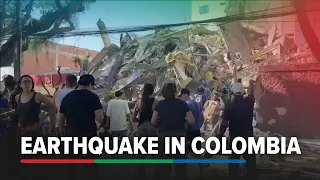 Collapsed buildings and significant damage after earthquake strikes Colombia