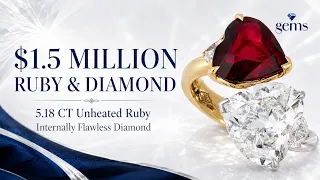 $1.5 Million Ruby & Diamond Bypass Ring | 5.18 CT Unheated Ruby + Internally Flawless Diamond