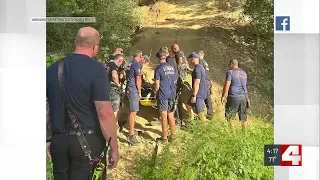 Firefighters use rope system to rescue injured man from 200-foot hillside at Creve Coeur Park