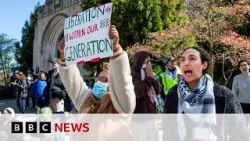 Pro-Palestinian protests at US universities force hybrid learning | BBC News