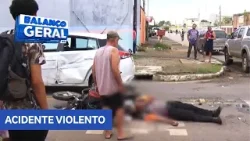 Motociclista sofre grave colisão com carro em cruzamento Motociclista sofre grave colisão com carro em cruzamento